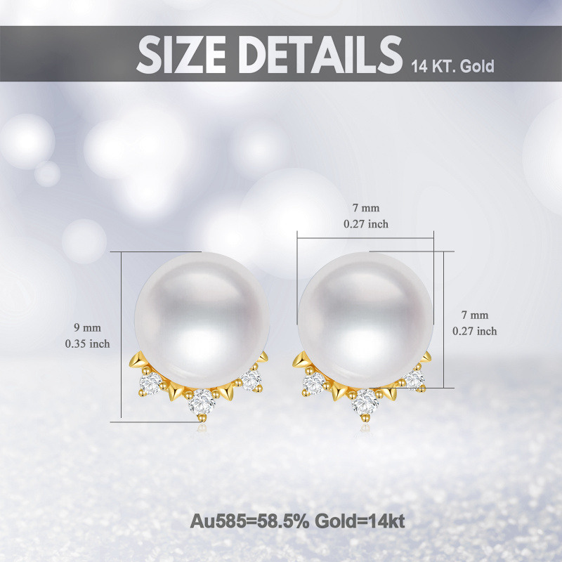 10K Gold Diamond & Pearl Crown Stud Earrings-6
