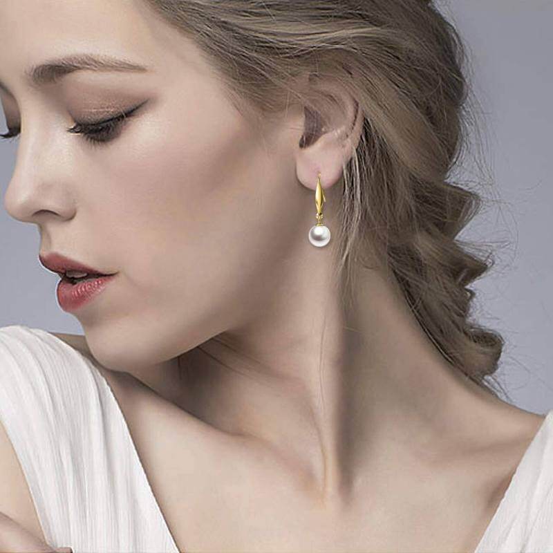 Pendientes colgantes circulares de perlas en oro de 10 quilates-3