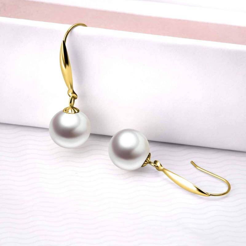 Pendientes colgantes circulares de perlas en oro de 10 quilates-5