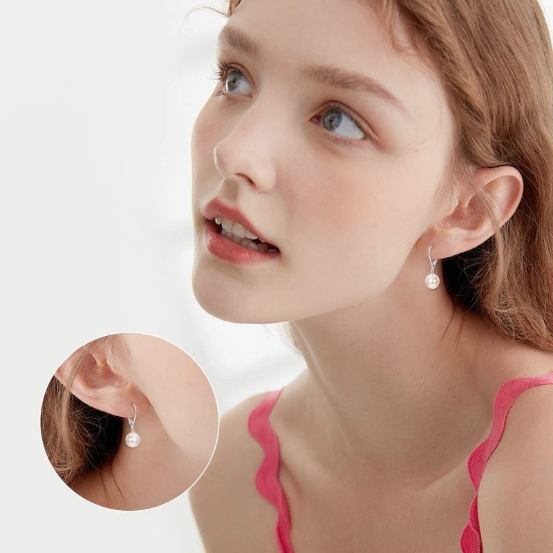 Pendientes colgantes circulares de perlas en oro blanco de 18 quilates-2