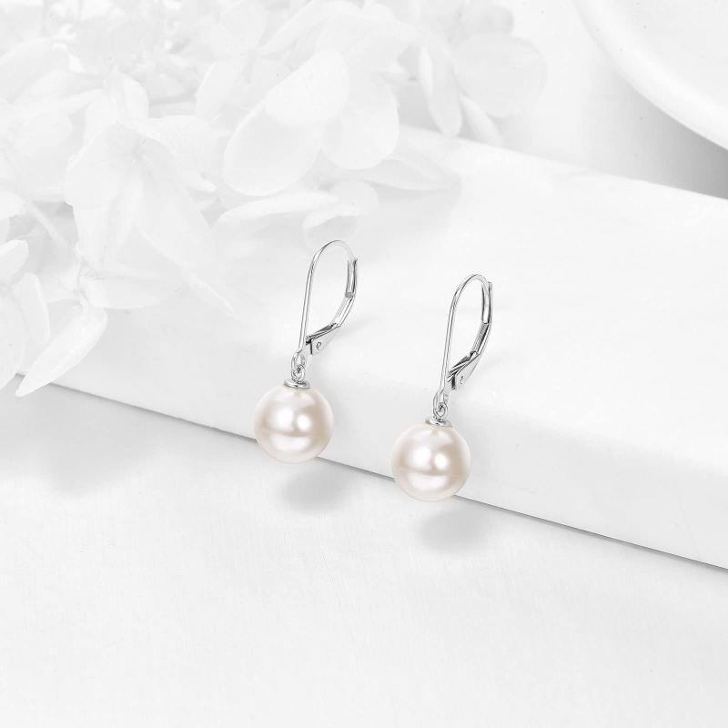 Pendientes colgantes circulares de perlas en oro blanco de 18 quilates-3