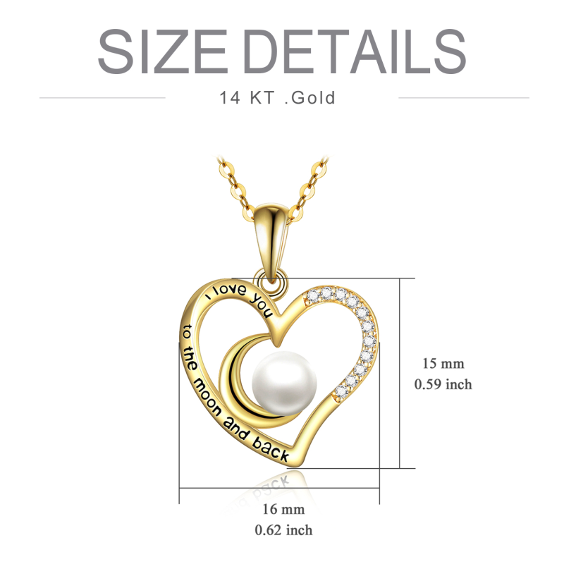 Collar con colgante de corazón y luna de perla redonda tallada en oro blanco de 18 quilates con palabra grabada-5