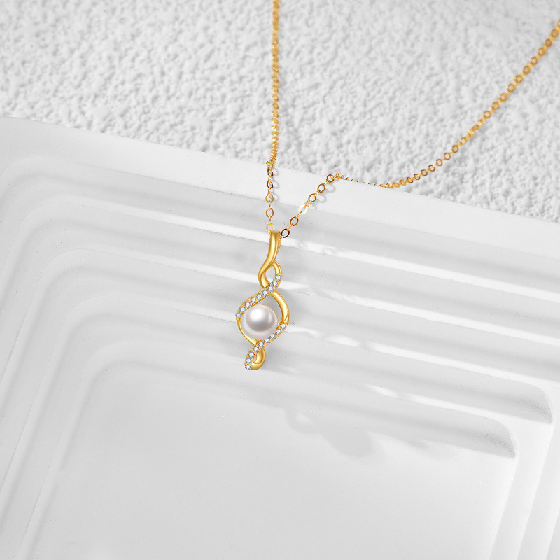 10K Gold Round Pearl Infinity Symbol Pendant Necklace-3