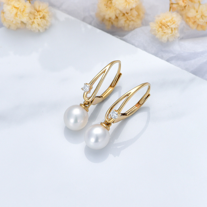 Boucles d'oreilles à fermoir à levier en or 10 carats avec perle ronde-4