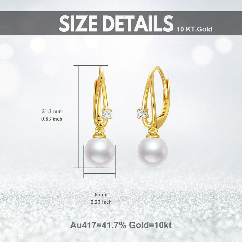Boucles d'oreilles à fermoir à levier en or 10 carats avec perle ronde-5