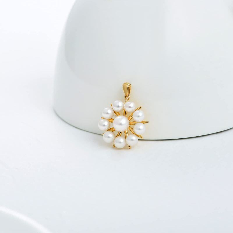 14K Rose Gold Round Cut Pearl Pendant Charms-3