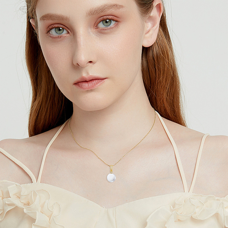 Collier pendentif en or 18 carats avec perle ronde-2
