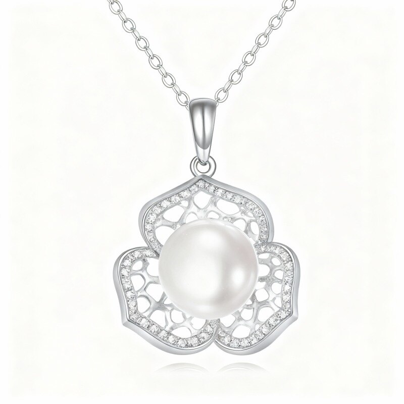 Collar con colgante de perla redonda de oro blanco de 18 quilates-1