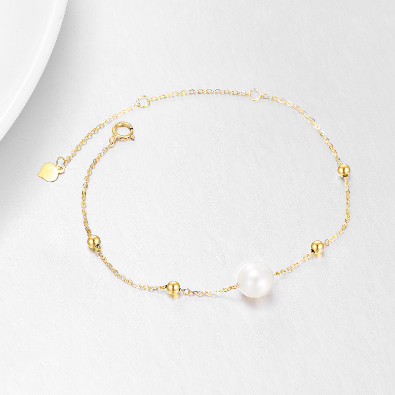 Pulsera con dije redondo de perla en forma circular de oro de 10 quilates-4