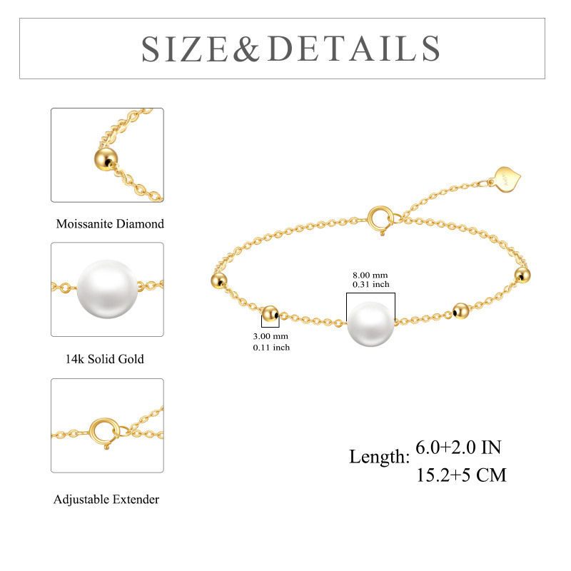 Pulsera con dije redondo de perla en forma circular de oro de 10 quilates-5