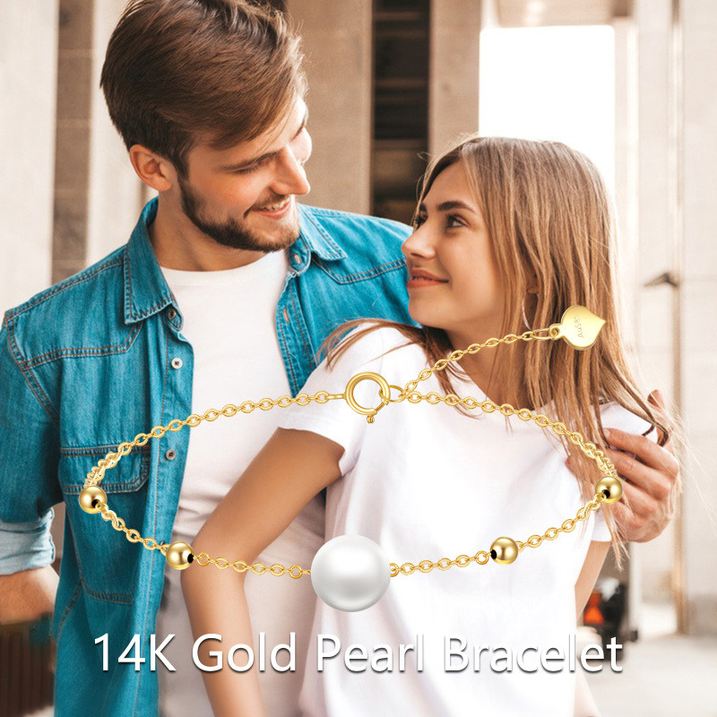 Pulsera con dije redondo de perla en forma circular de oro de 10 quilates-6