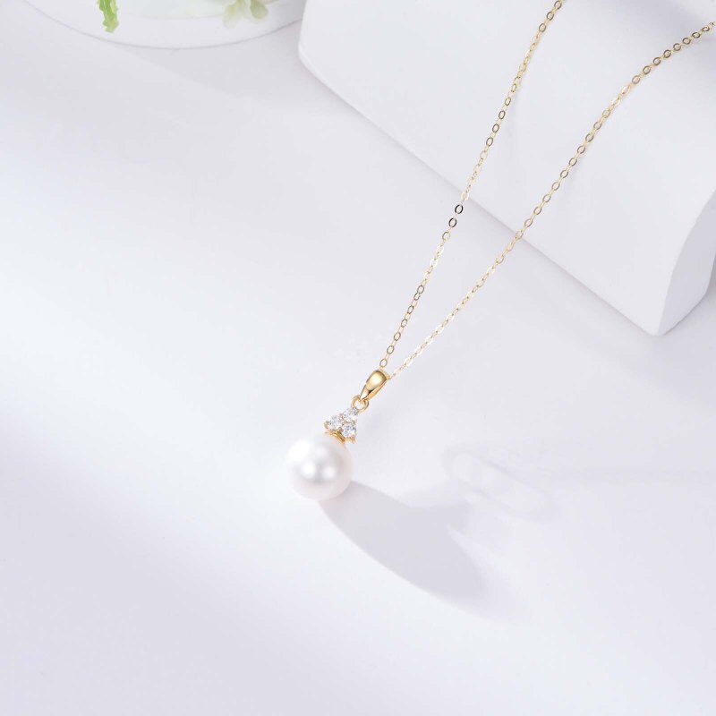 Collier pendentif rond en platine plaqué or blanc avec perle taille ronde-3