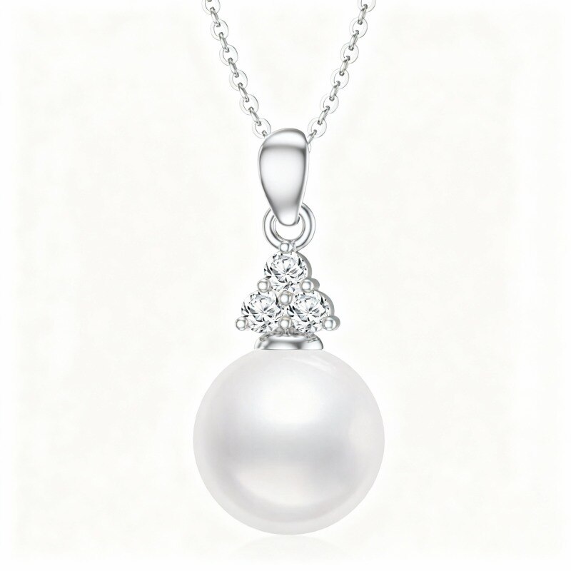 Collier pendentif rond en platine plaqué or blanc avec perle taille ronde-1