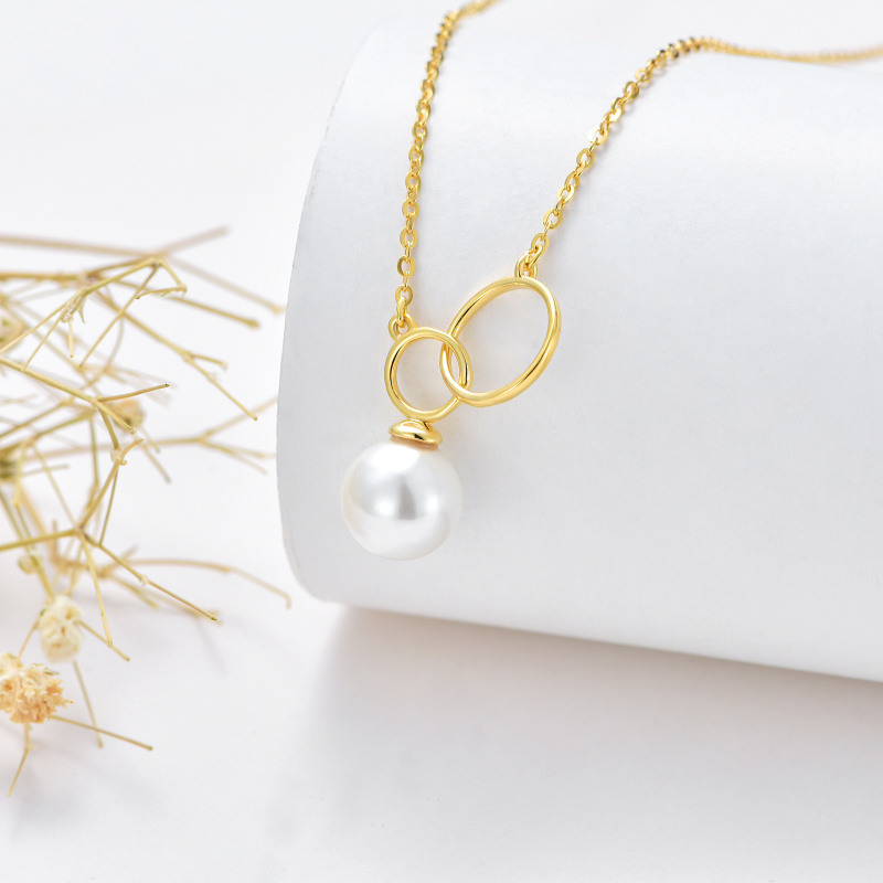 Collar con colgante redondo de perla en oro de 18 quilates para mujer-3