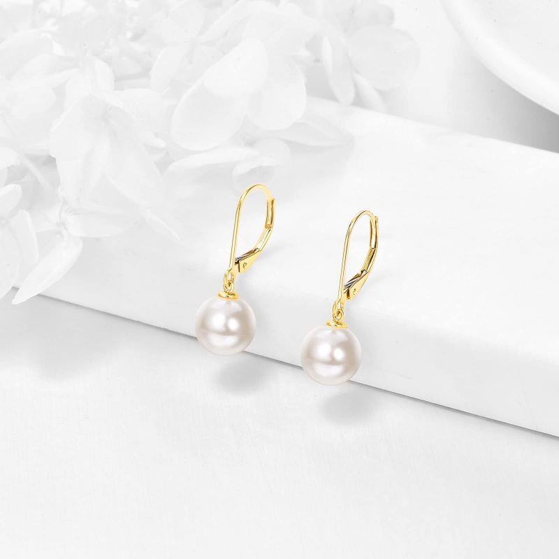 18K Gold Circular Shaped Pearl Spherical Drop Earrings-3