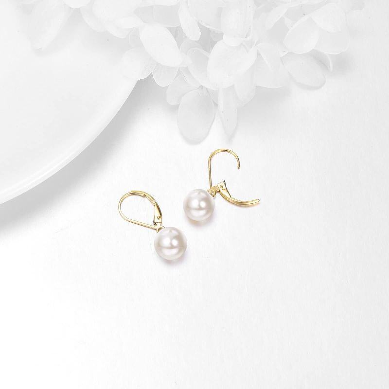 18K Gold Circular Shaped Pearl Spherical Drop Earrings-4
