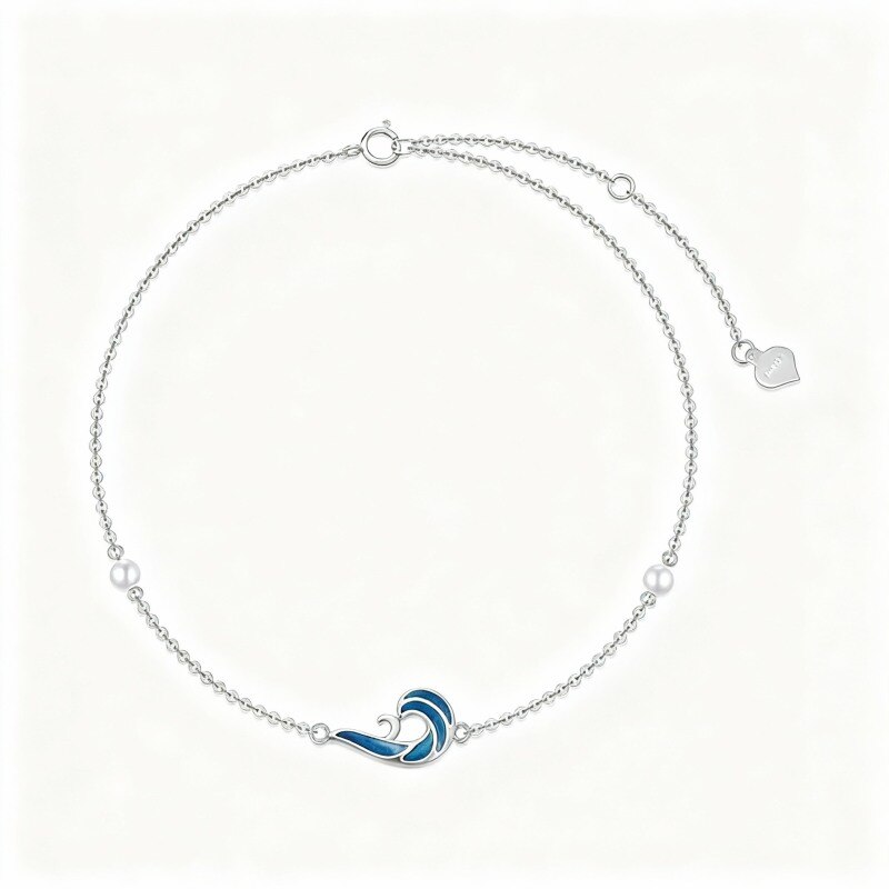 Bracelet de cheville à une seule rangée de perles rondes en or blanc 14 carats-1