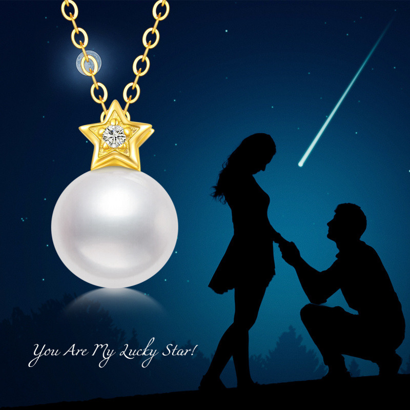 14K Gold Circular Shaped Pearl Star Pendant Necklace-3