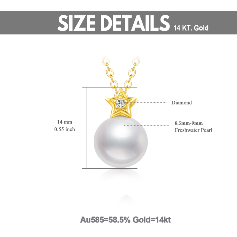 14K Gold Circular Shaped Pearl Star Pendant Necklace-4