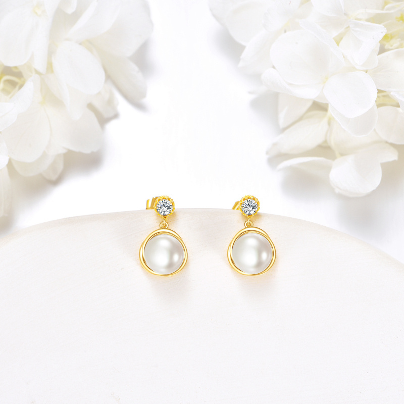 14K Gold Round Cut Pearl Stud Earrings-3