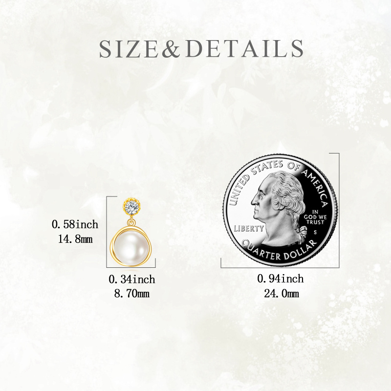 14K Gold Round Cut Pearl Stud Earrings-5