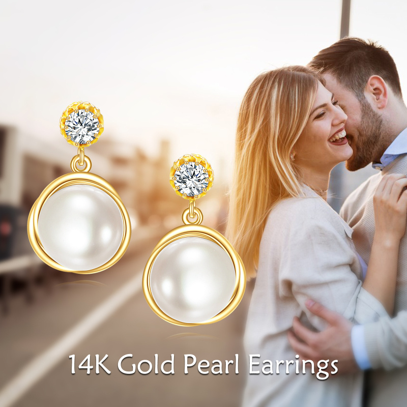 14K Gold Round Cut Pearl Stud Earrings-6