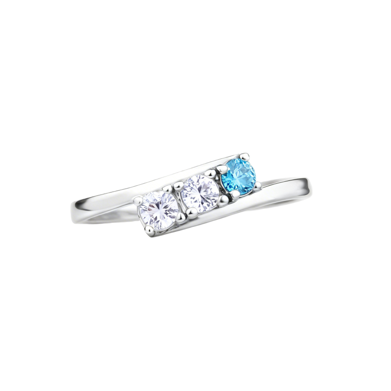 10K White Gold Round Cut Personalized Birthstone & Engravable Birthstone Ring-2