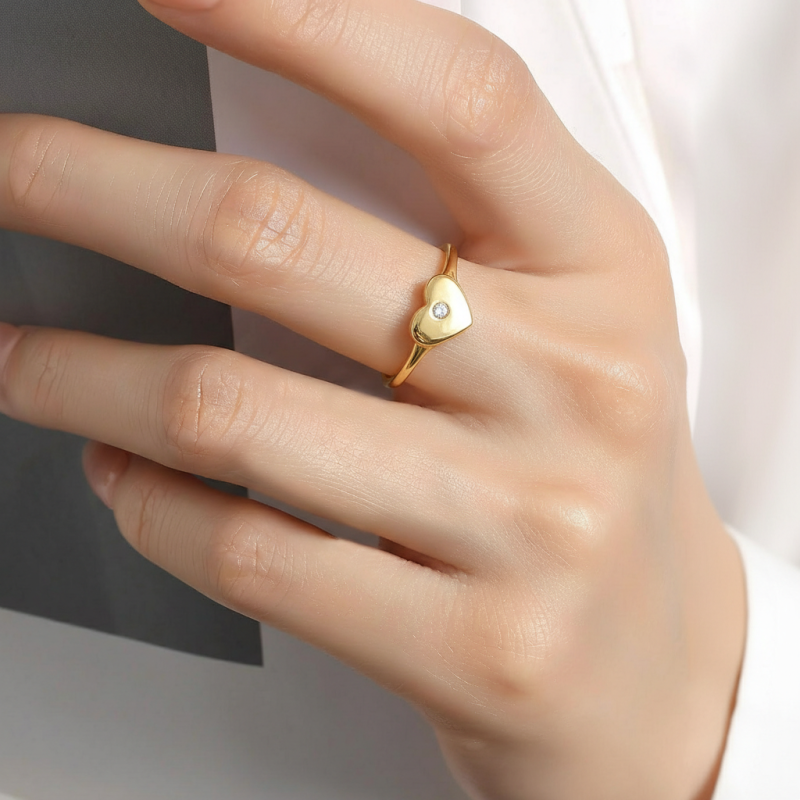 14K White Gold Round Cut Personalized Birthstone & Heart Birthstone Ring-2
