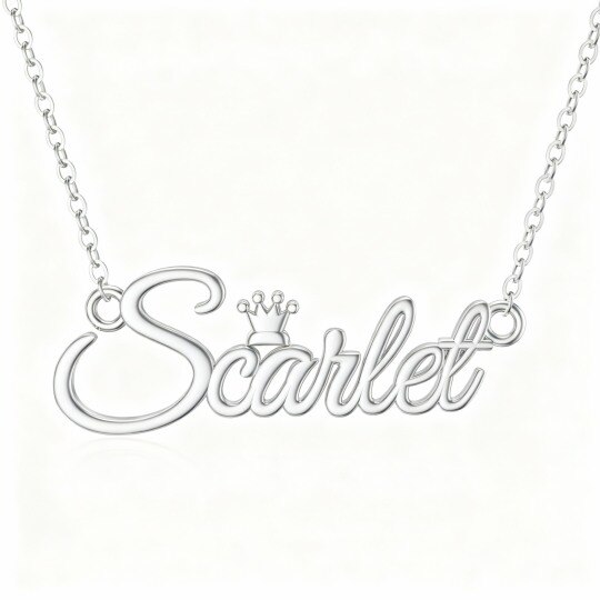Collar con colgante clásico personalizado con nombre, corte redondo, oro blanco de 10 quilates