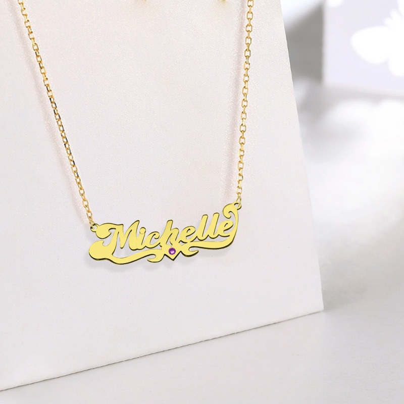 Collar con colgante circular personalizado con nombre clásico en oro de 14 quilates-3