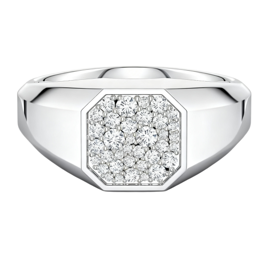 10K White Gold Round Cut Signet Ring for Men
