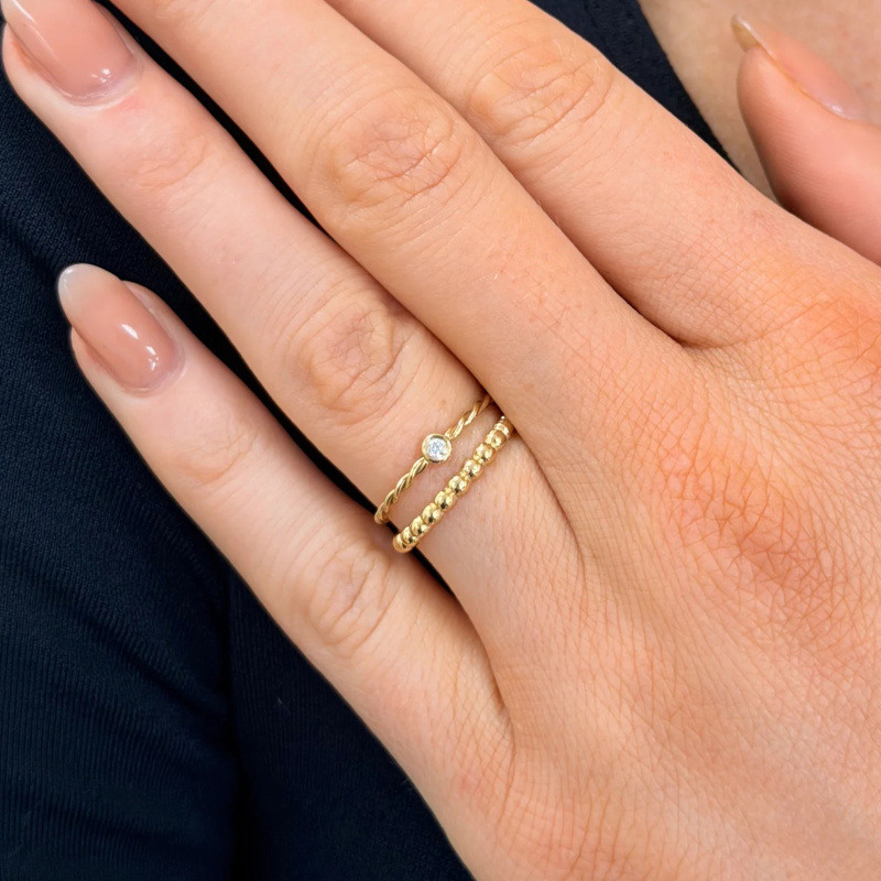 14K White Gold Round Cut Stackable Ring-3