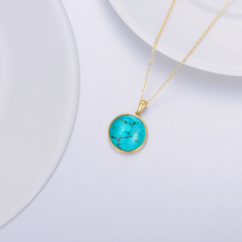 14K White Gold Round Cut Turquoise Pendant Necklace-3