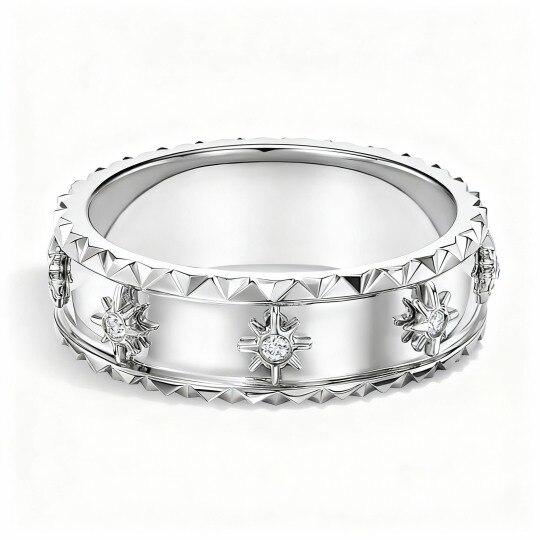 Anillo de boda de oro blanco de 10 quilates con corte redondo