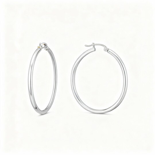 10K White Gold Round Hoop Earrings