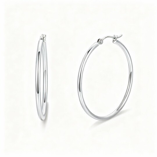 10K White Gold Round Hoop Earrings
