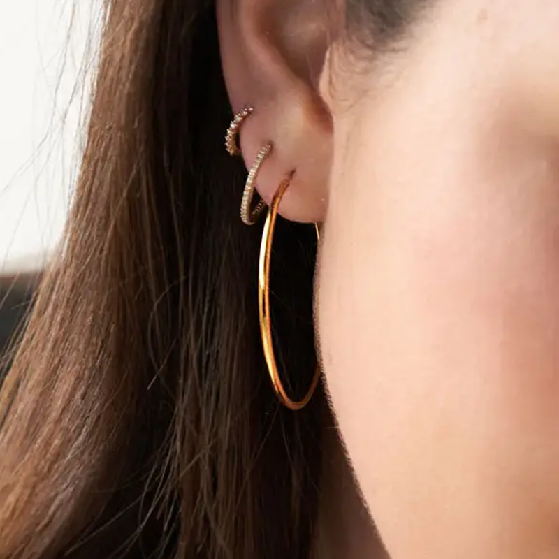 Boucles d'oreilles créoles en or 14 carats pour femmes-2