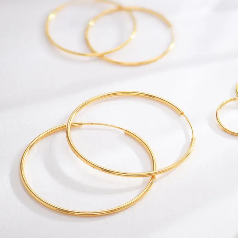 Boucles d'oreilles créoles en or 14 carats pour femmes-3
