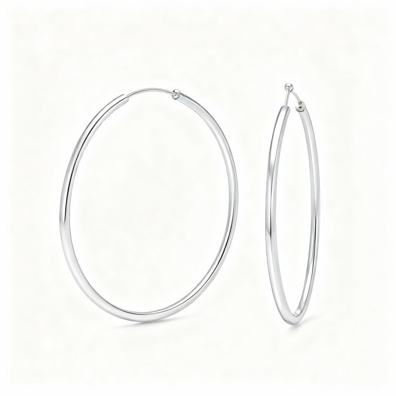 10K White Gold Round Hoop Earrings-1