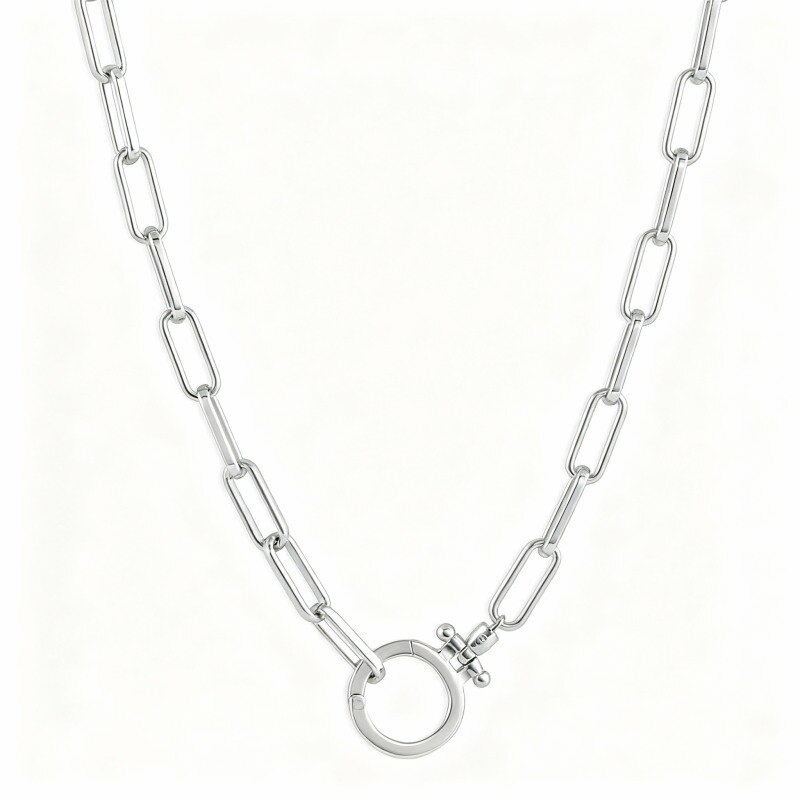 Collar con colgante redondo de oro blanco de 10 quilates-1
