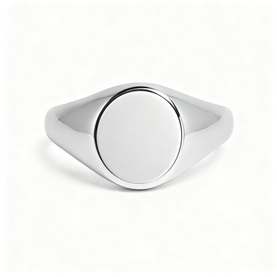 18K White Gold Round Signet Ring for Men