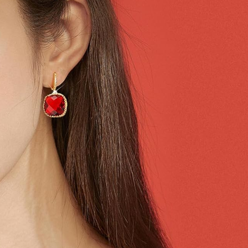 Pendientes colgantes de oro de 14 quilates con rubíes para pareja: abuela, madre y hermanas.-2