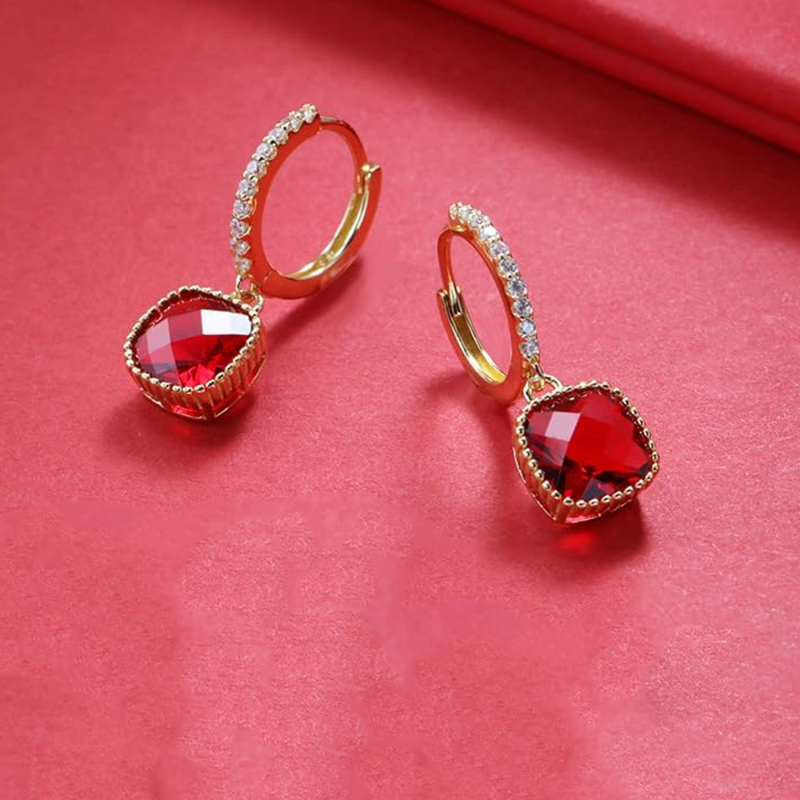 Pendientes colgantes de oro de 14 quilates con rubíes para pareja: abuela, madre y hermanas.-4