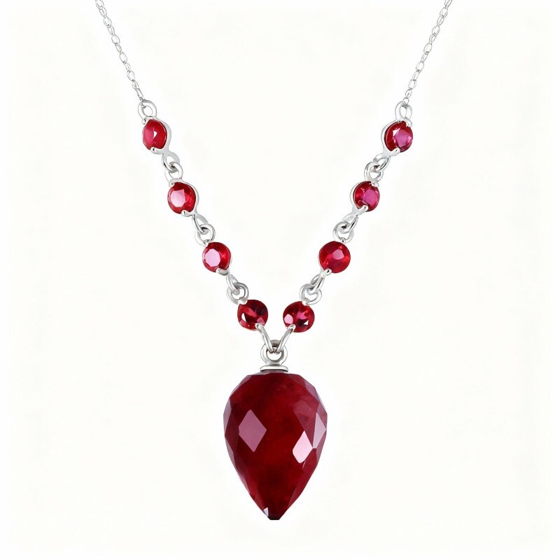 10K White Gold Ruby Drop Shape Pendant Necklace-1