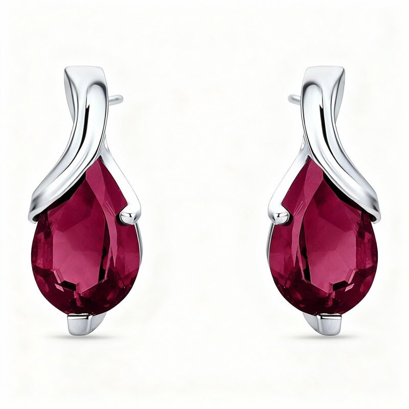 18K White Gold Ruby Grandmother & Mother & Drop Shape Stud Earrings-1
