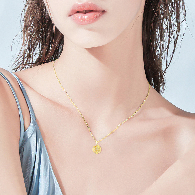 9K Gold Saint Michael Coin Pendant Necklace-2
