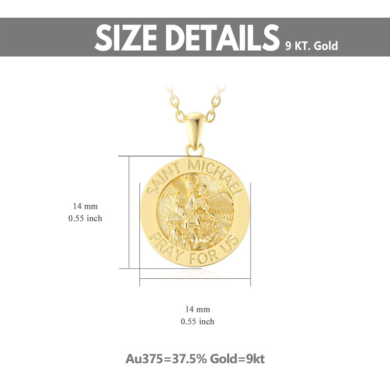 9K Gold Saint Michael Coin Pendant Necklace-4