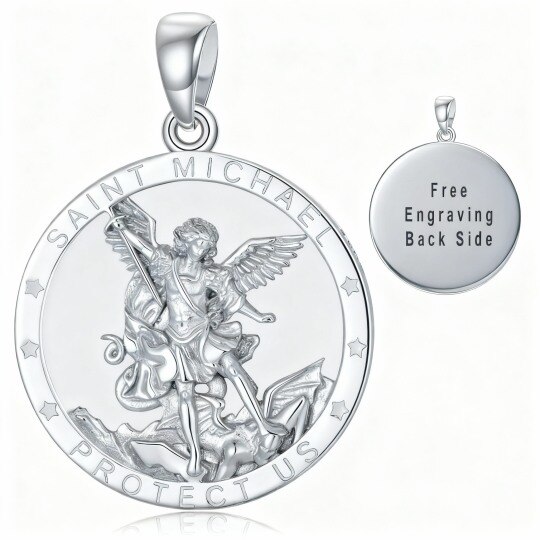10K White Gold Saint Michael Coin Necklace