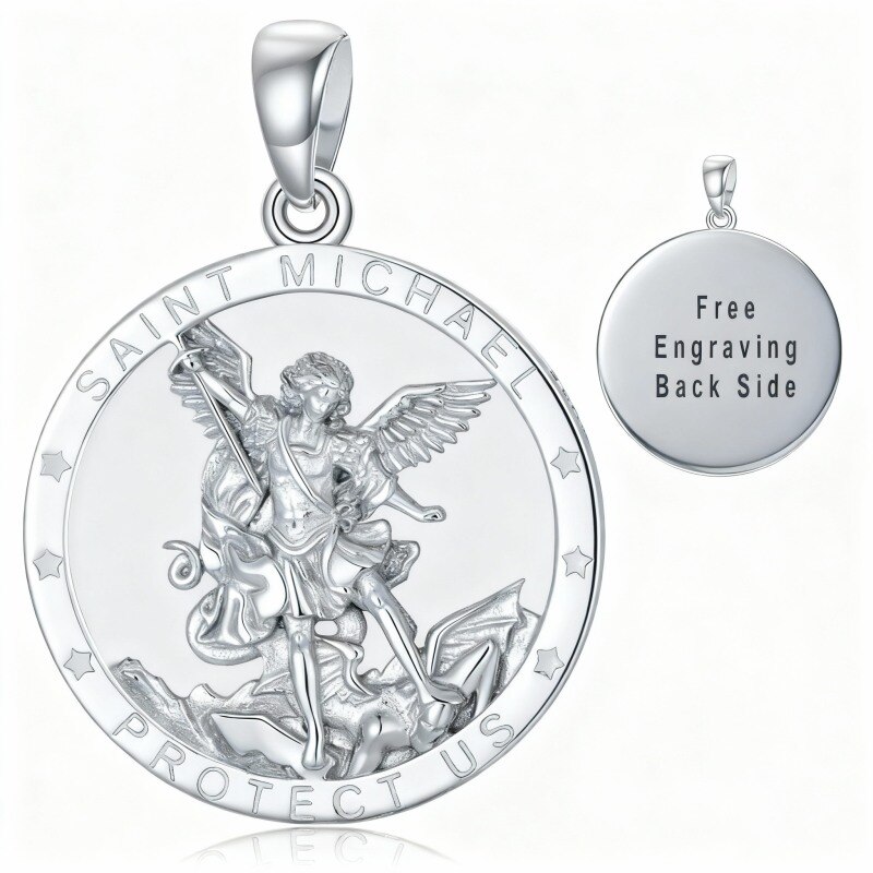 Colar com pendente de São Miguel em ouro branco 10K-5