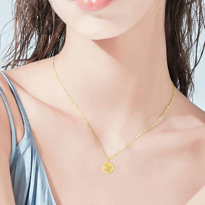 Collier pendentif Saint Michel en or 18 carats avec inscription gravée-2